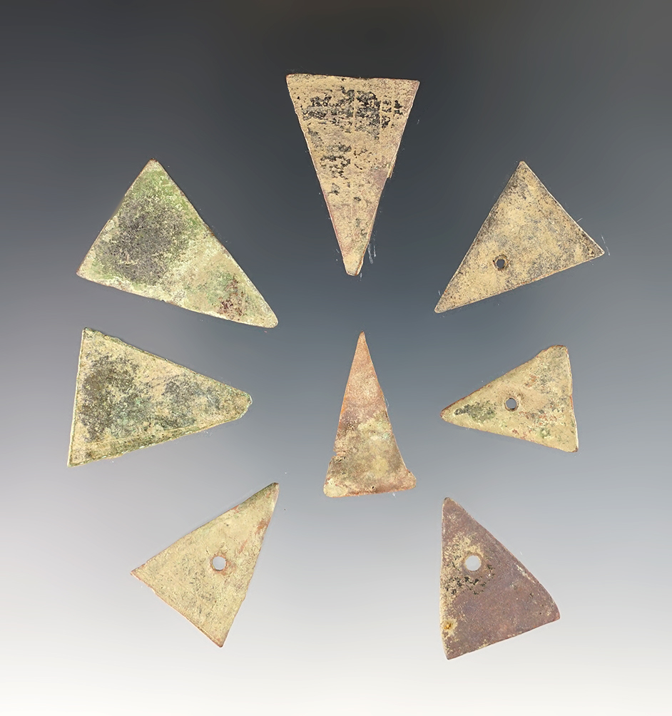 Set of 8 Kettle Points recovered at the White Springs Site, Geneva, New York. The largest is 1 3/16".