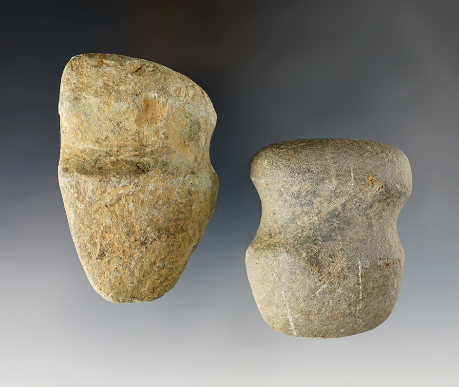 Pair of Ohio Hammerstones made from patinated Hardstone. The largest is 3".