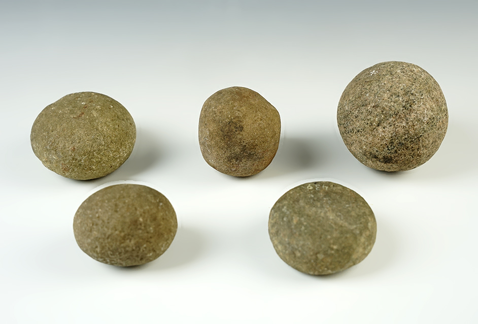 Set of 5 Ohio Hammerstones from an old pre-1930's collection. The largest is 2 3/4".