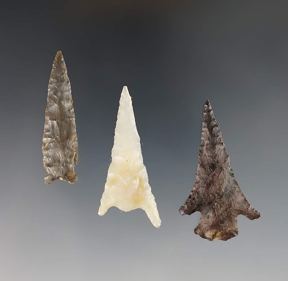 Set of 3 assorted Gempoints found near the Columbia River in the Washington/Oregon area. COO.
