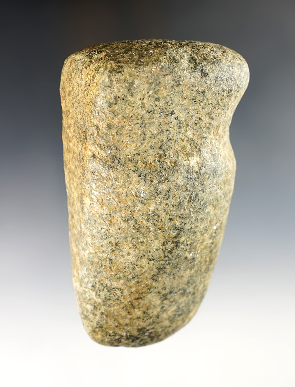 4 3/8" long 3/4 Groove Axe - Wyandot Co., Ohio. The bit shows ancient use as a Hammerstone.