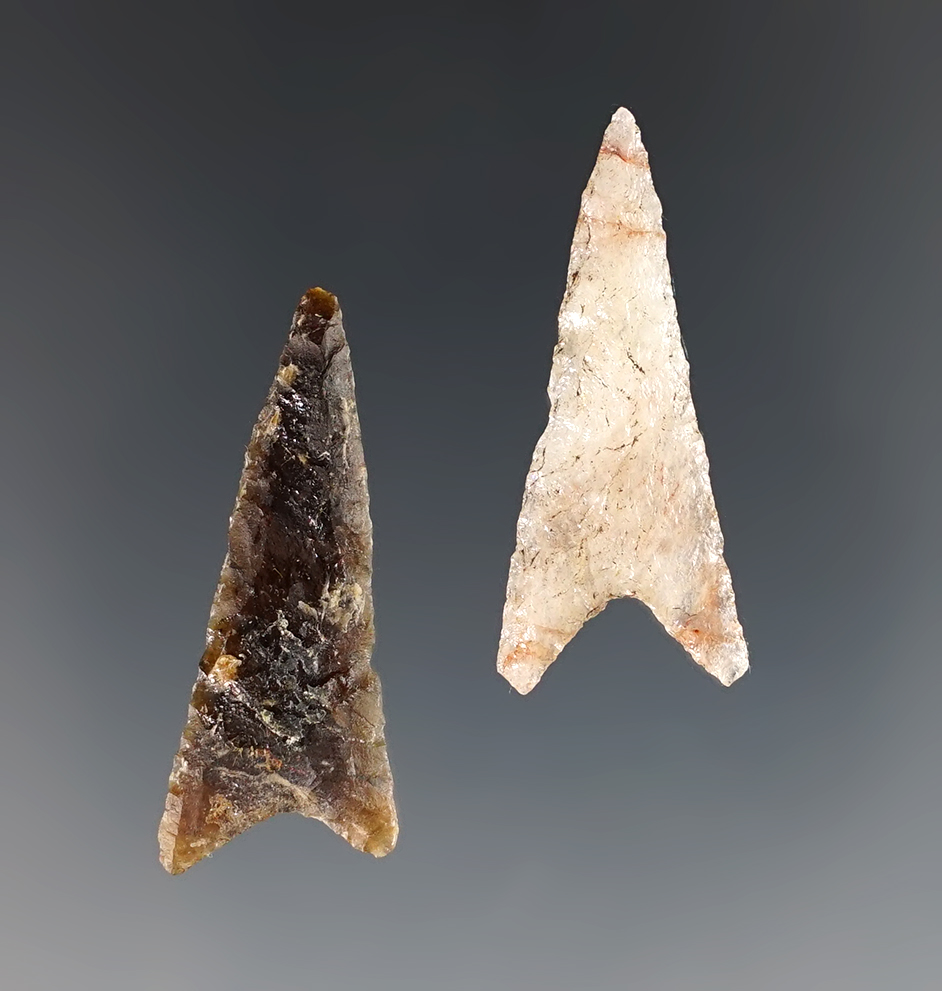 Pair of nicely made Canalino Triangular points made from Obsidian. Found in California. COA's.