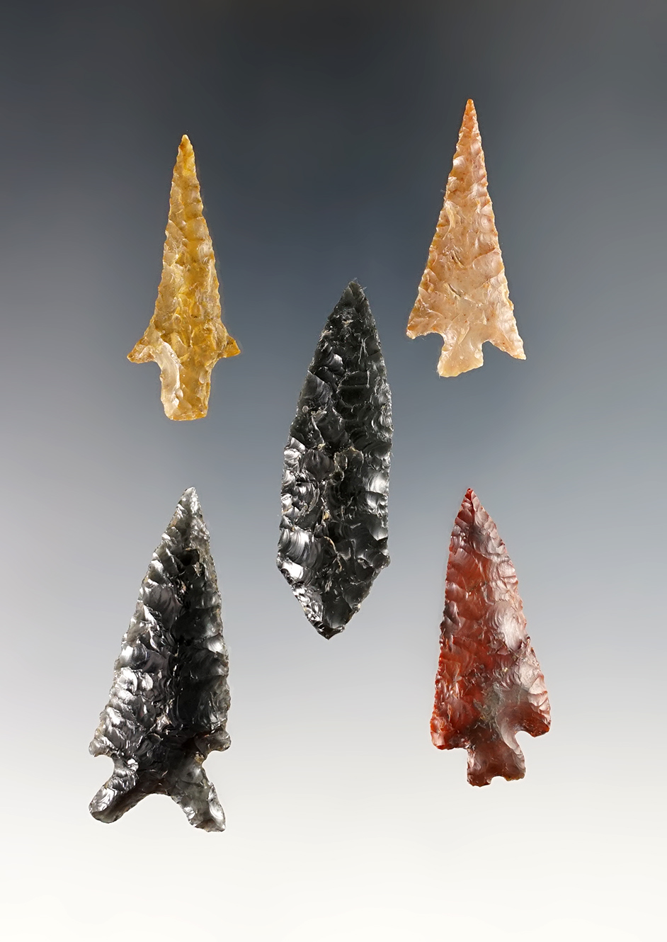 Set of 5 well made Points found near the Columbia River in the Washington/Oregon area. 