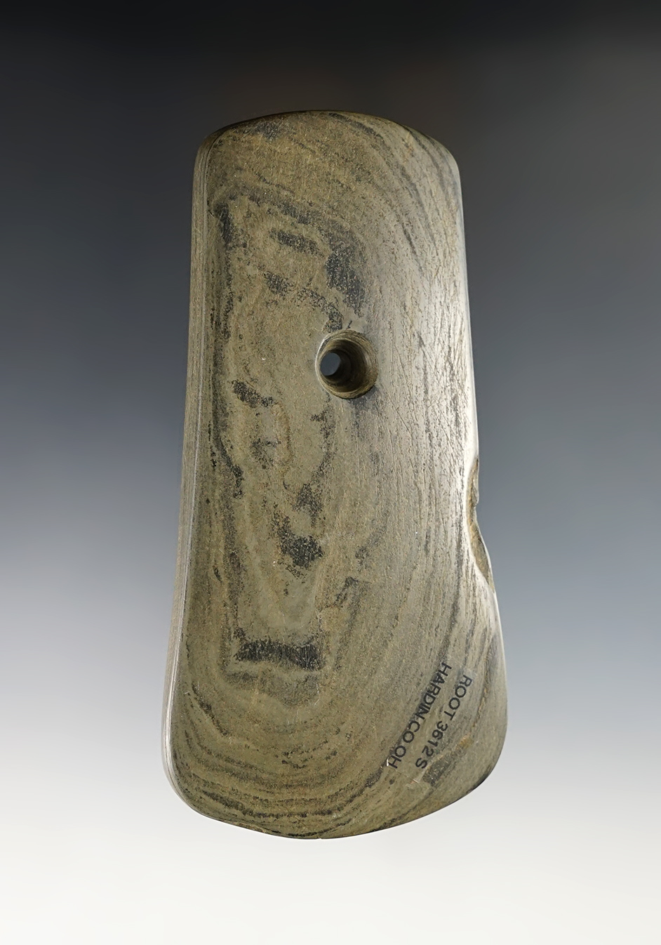 4 9/16" Keyhole Pendant - Slate. Ohio. Ex. Dr. Long, Maurice Meek, David Root (#3612s).