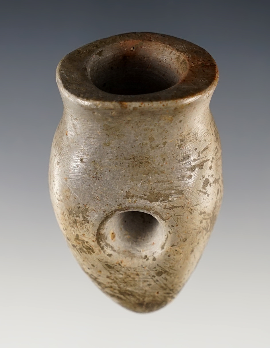 2 3/8" Pipestone Pipe found at the Riker Site in Tuscarawas Co., Ohio in 1962.