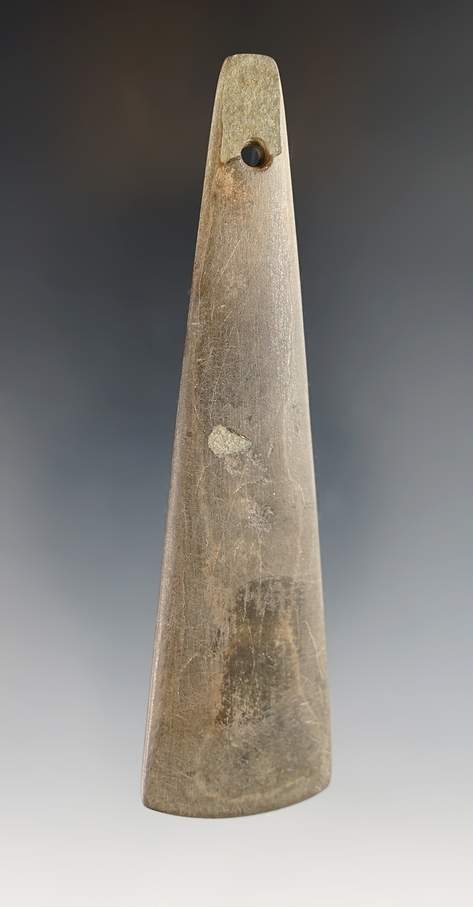 Thin and well made 4 1/16" Pendant made from patinated Slate. Found  Ohio/Indiana area.