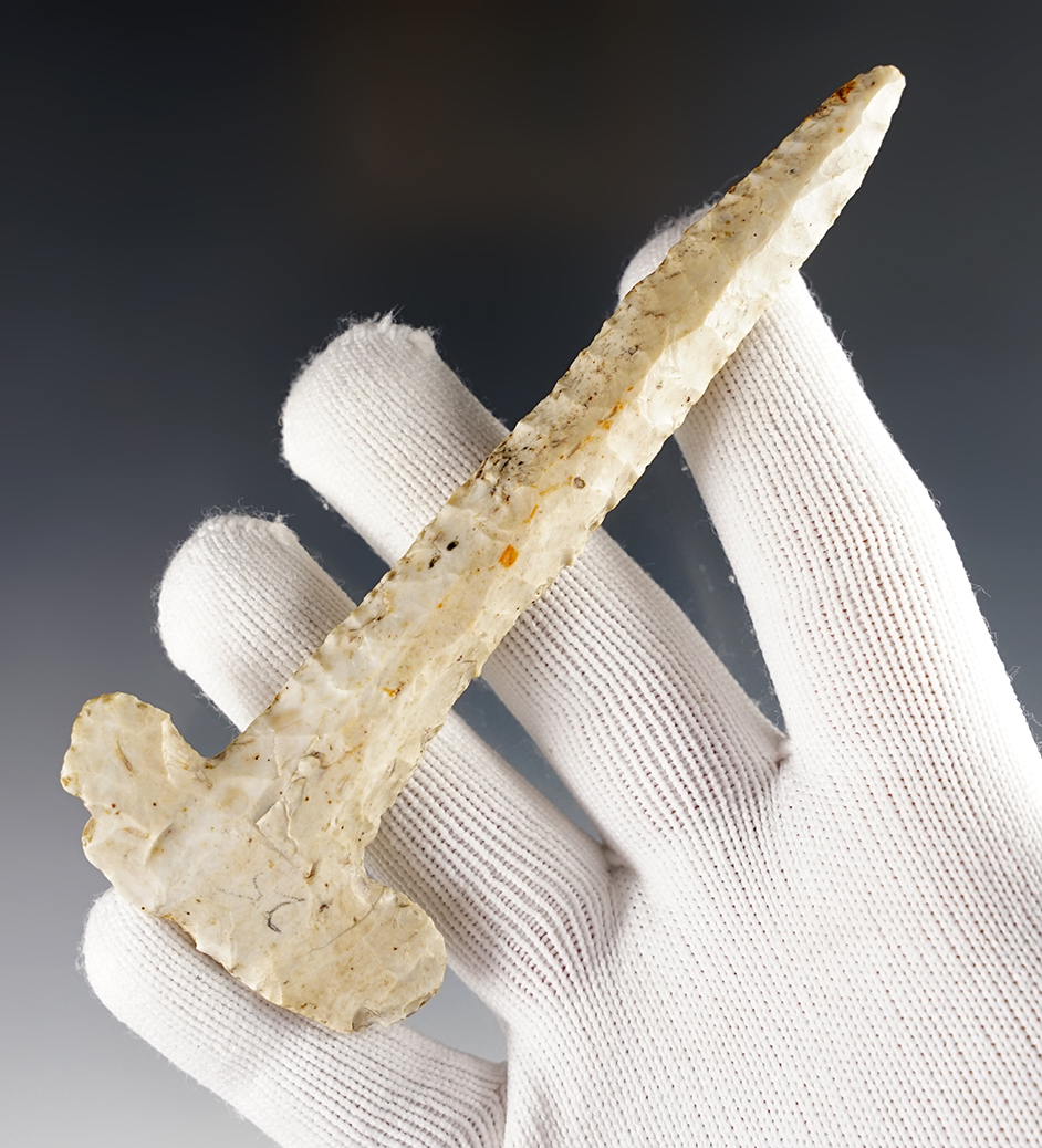 Rare style! 4 7/16" Drill made from an E-Notch - Franklin Co., Ohio. Flint Ridge Flint-  Pictured!