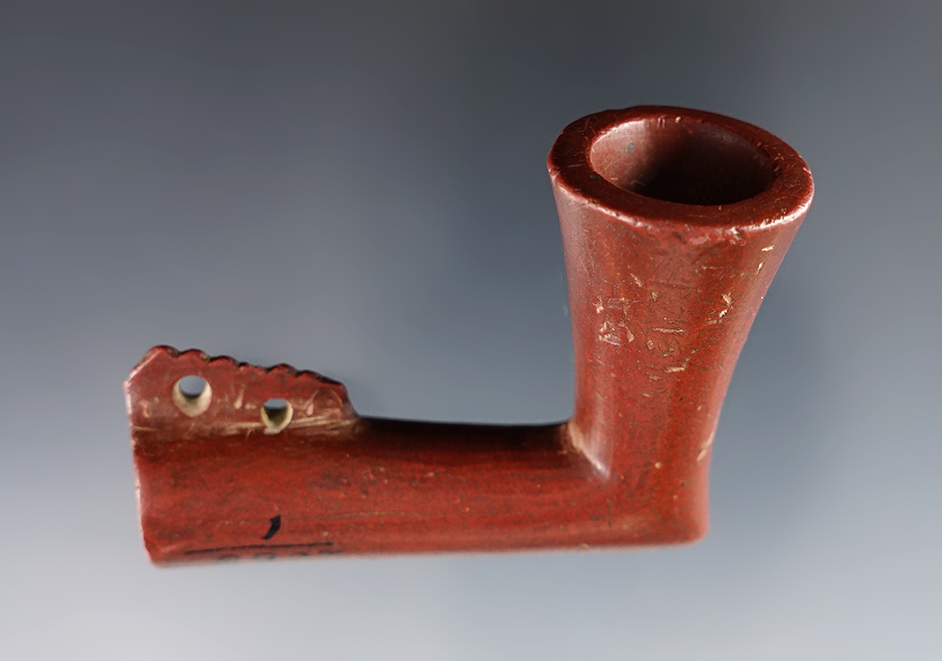 Patinated 2 7/8" by 1 13/16" Catlinite Pipe. Nice drilled suspension holes. Ex. Ritchie. 