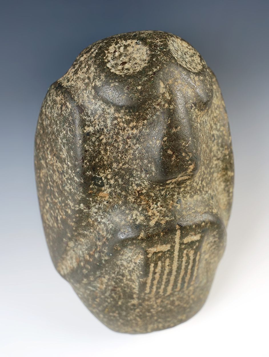 7 3/4" x 5" Taino Standing Owl made from patinated hardstone - Hispaniola. Davis COA. 