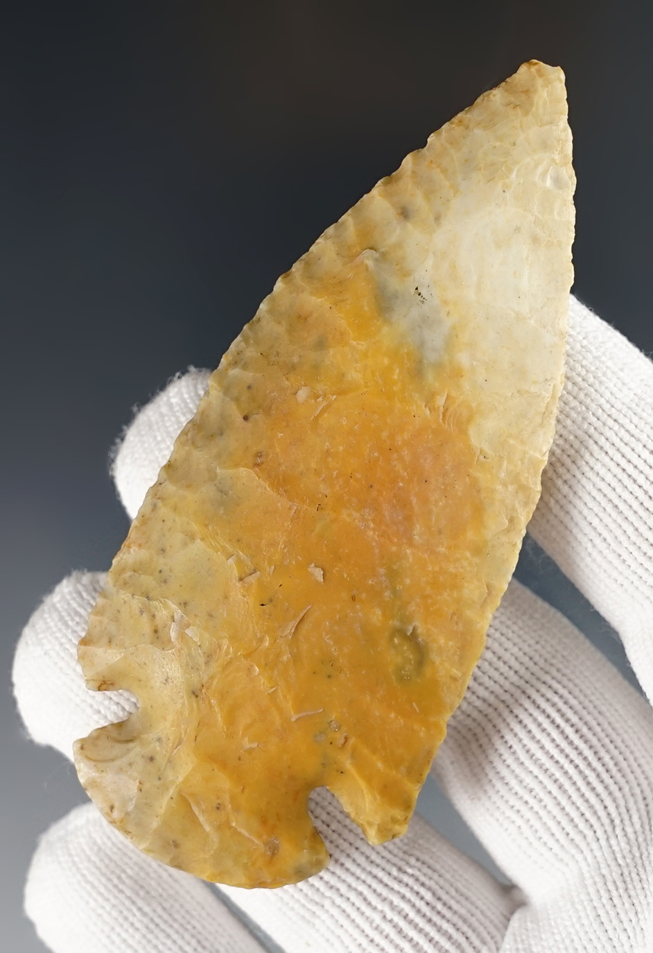 Colorful 3 1/4" Dovetail with excellent flaking and nice patina. Found in Illinois. 