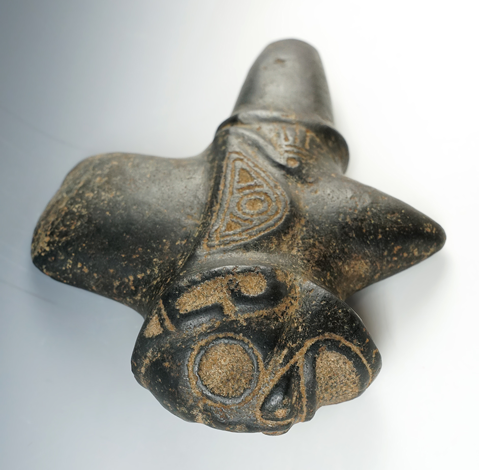 9" x 7" Taino Monolithic Axe - anthropomorphic & zoomorphic features Hardstone. Hispaniola. 