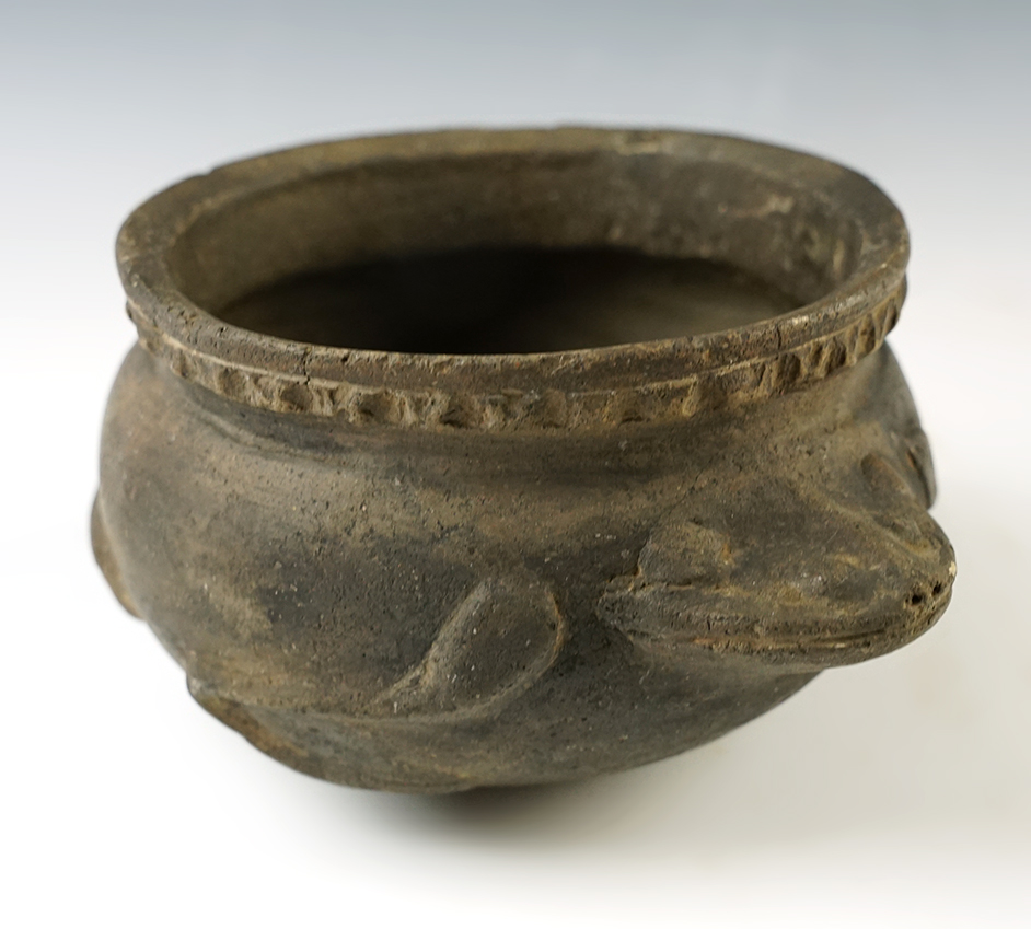 6"x 2 3/4" Mississippian Frog Effigy Bowl - Mississippi Co., Arkansas. Restored.