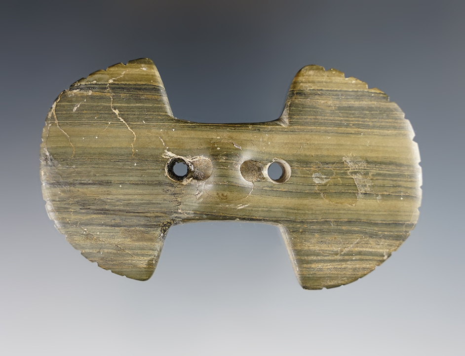 3 5/8" heavily restored Indented Gorget - tally marks - Michigan.  Ex. Harold Moody.