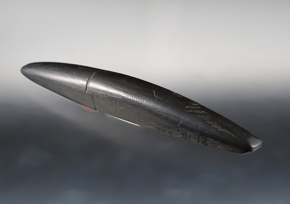 5 3/8" Archaic Bar Weight - black Slate.  Ohio. Ex. Eugene Hirtzel (#11), Dave Root (#544s). 