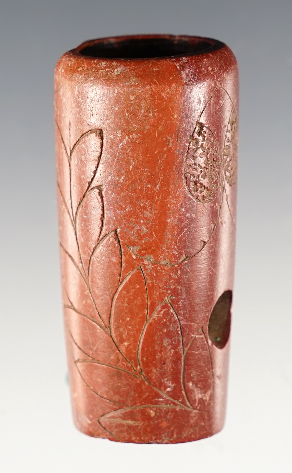 1 7/8" Catlinite Vase Pipe with excellent age on surface. Ex. Nick Gatses. 