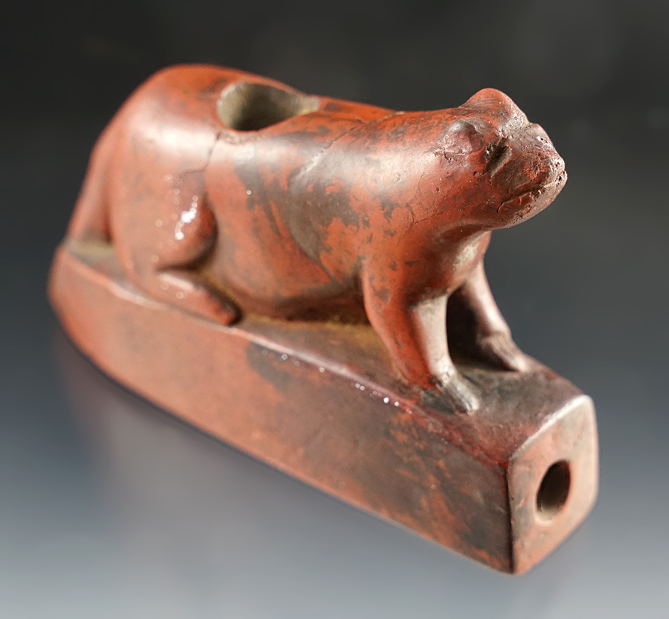 Unique effigy pipe! 3 11/16" Animal Effigy Pipe - Catlinite. Plains area - Pictured!