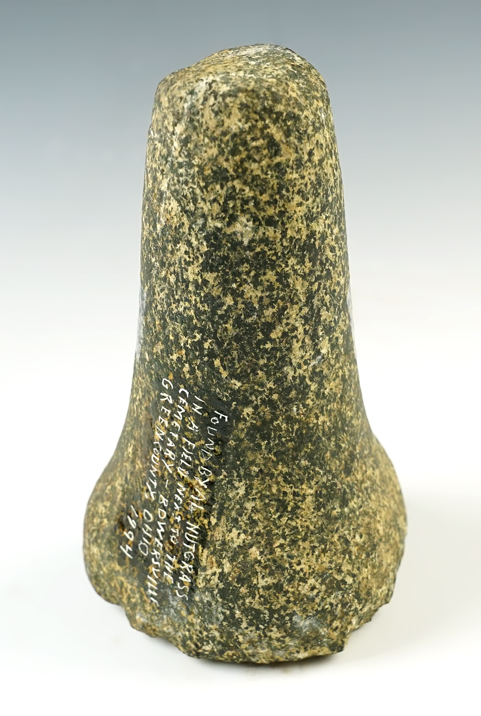 5 1/2" Bell Pestle in good condition recovered in Ohio. Ex. F. Shipley. 