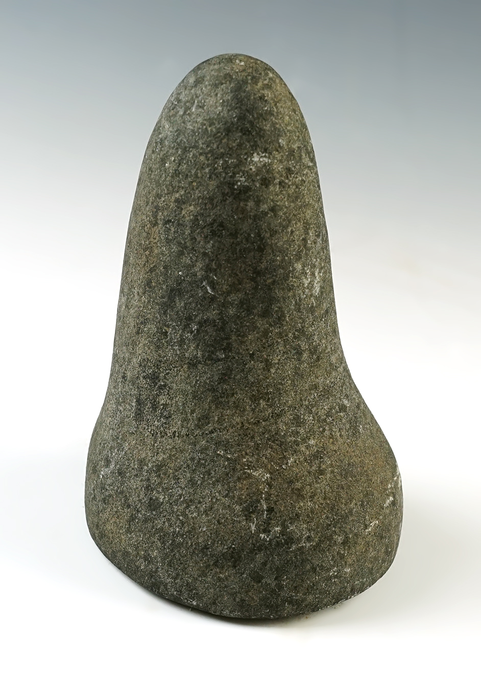 5 1/4" Bell Pestle featuring a nice dimple base. Recovered in Miami Co., Ohio.