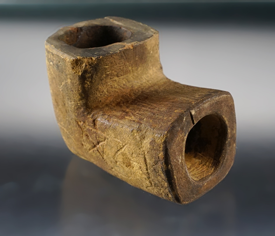 3 1/8" x 2 3/8" Sandstone Archaic Pipe with nice engravings on exterior. Athens Co., Ohio. 