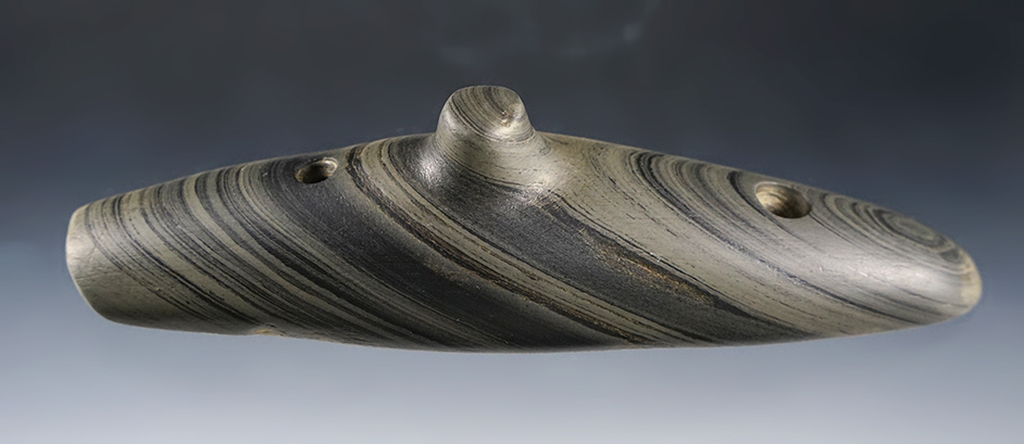 4 15/16" Spineback Gorget - Banded Slate.  Ohio/Indiana area. Ex. Brenneman, Don Gehlbach.