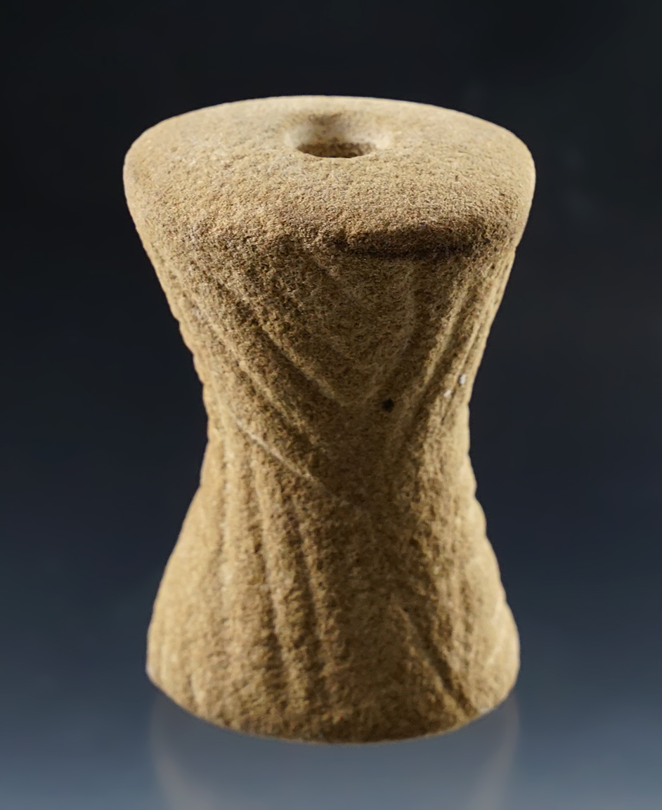 2 1/2" highly engraved Sandstone Spool. Found in Muskingum Co., Ohio.