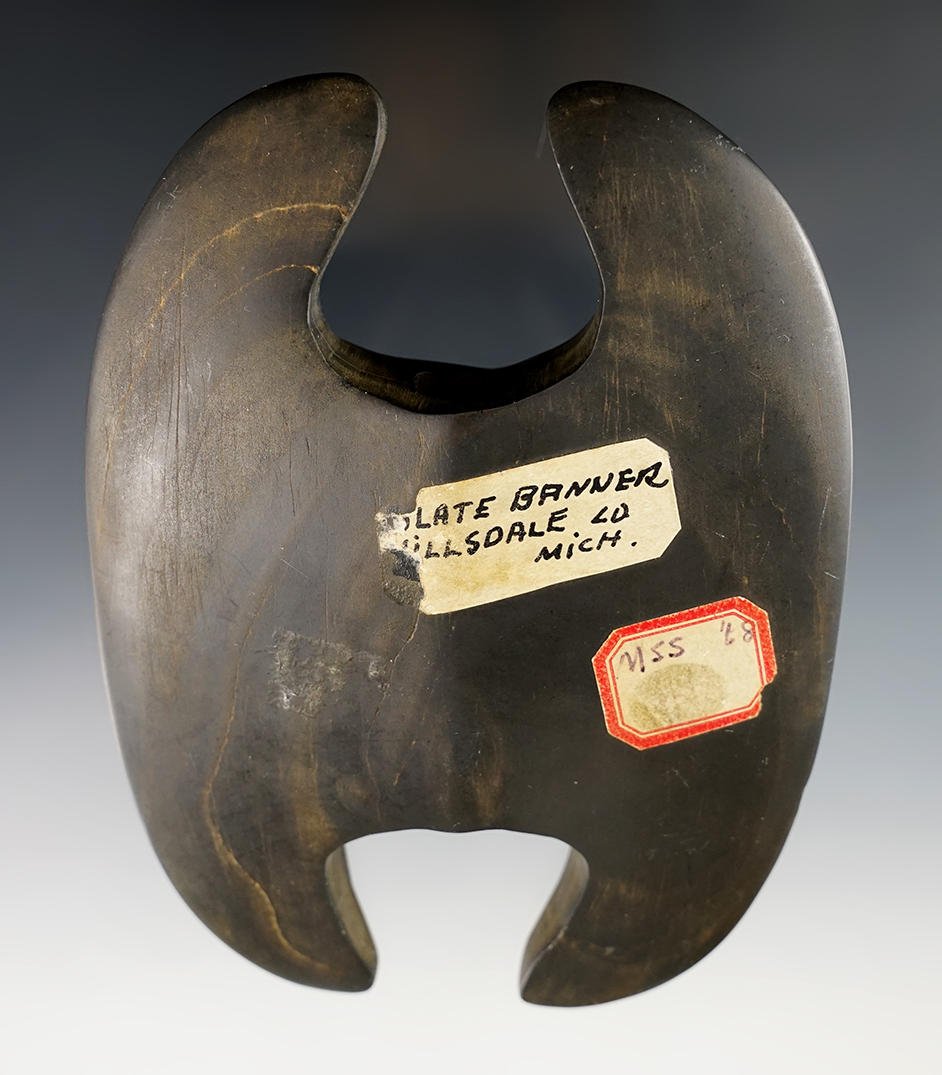 5" Double Notched Ovate Bannerstone - Michigan. Slate. Ex. B.W. Stephens, Montie Milner. 