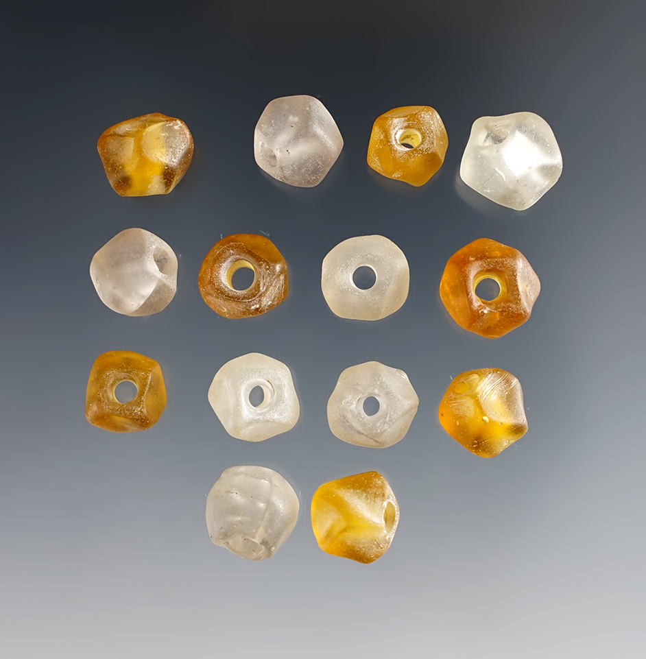 Nice set of 14 Faceted Amber & Clear Wire Wound Beads. Townley-Read Site in  New York.