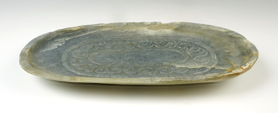 10 5/8" x 5 3/4" Beautifully carved Jade Pedestal Dish recovered in Southeast Asia.