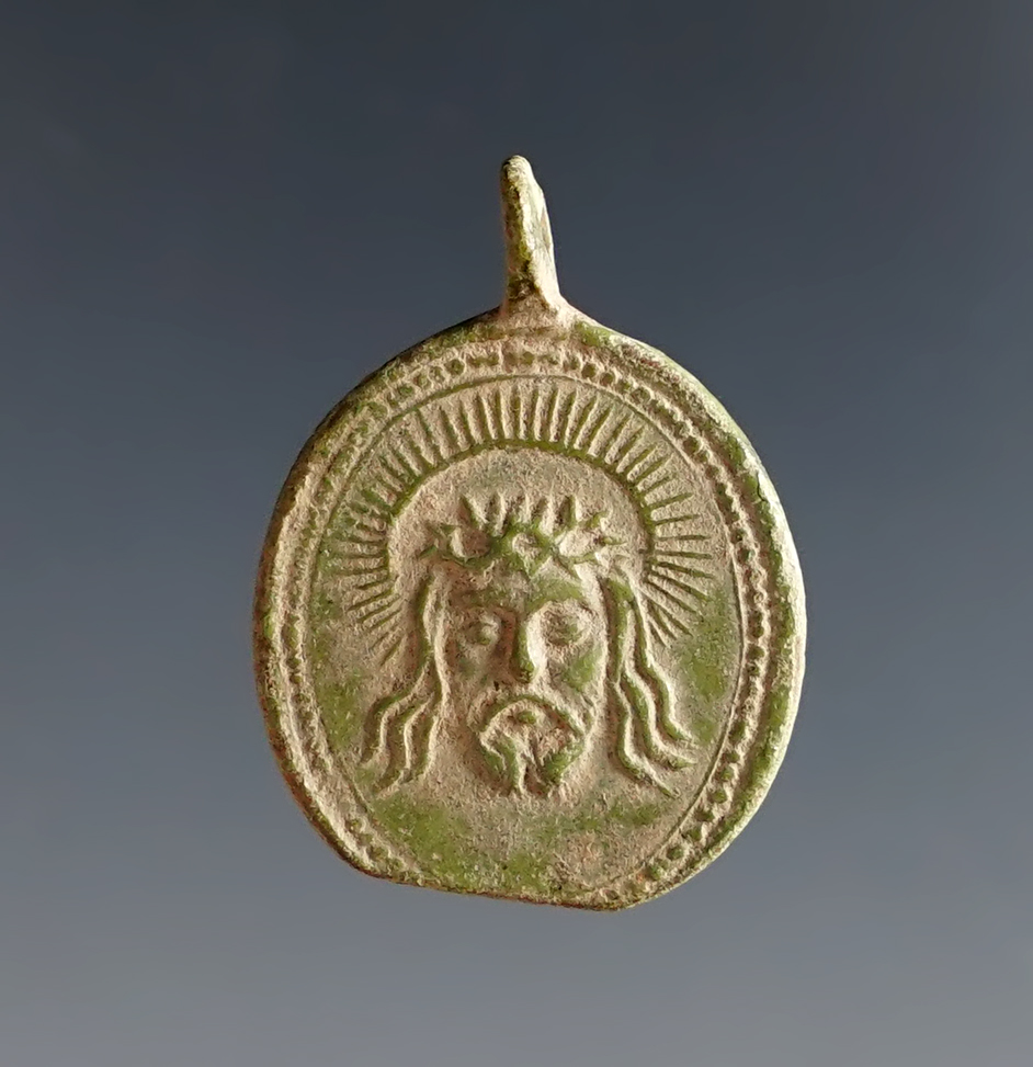 3/4" Jesuit Medal with eyelet intact. Recovered at the White Springs Site in Geneva, New York. 