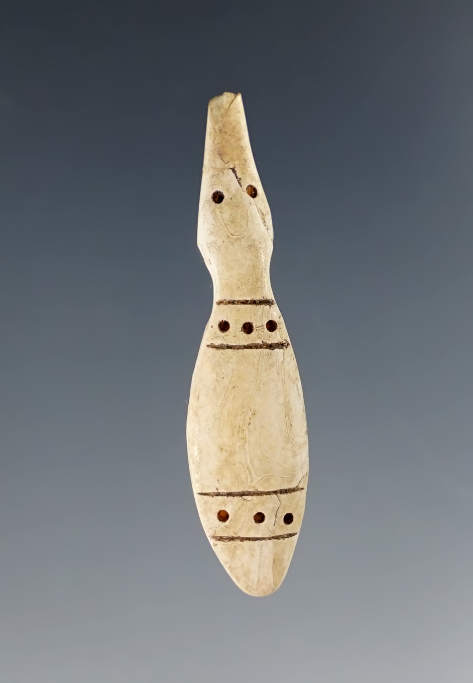 Nice! 1 3/8" Shell Goose Effigy. Recovered at the Upper Cayuga, Great Gully Site, New York. 