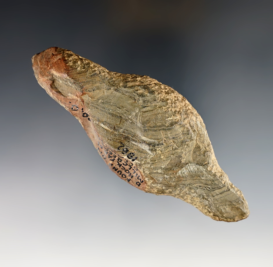 4 1/2" Lizard Preform made from Banded Slate. Delaware Co., Ohio in 1882.