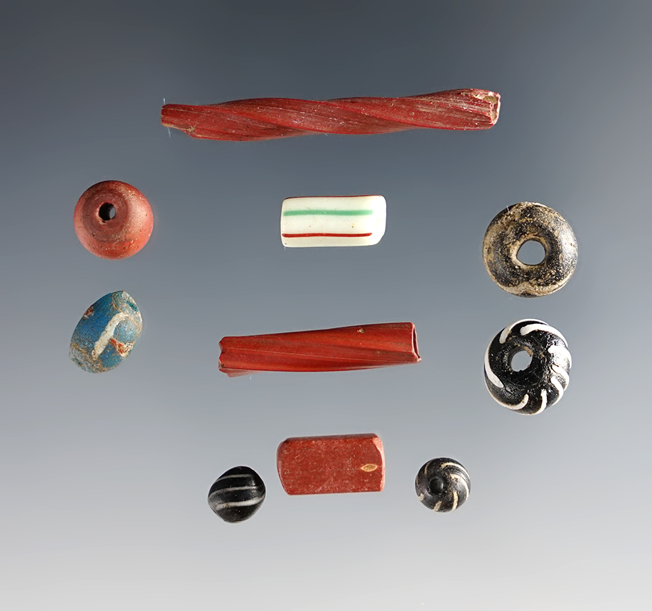 10 rare beads White Springs Site in Geneva, New York. Largest is 1 7/16".