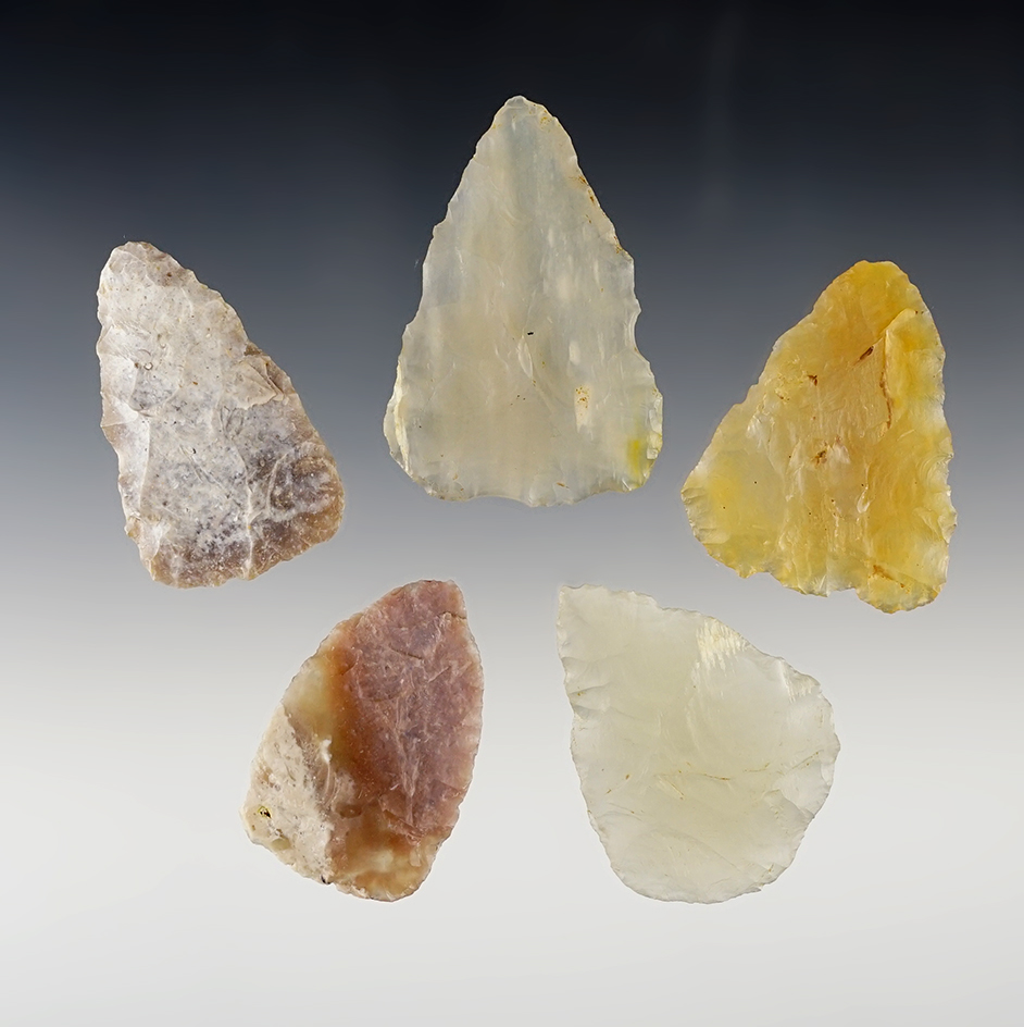 Set of 3 Colorado Blades made from nicely patinated Agate. The largest is 2 1/4".