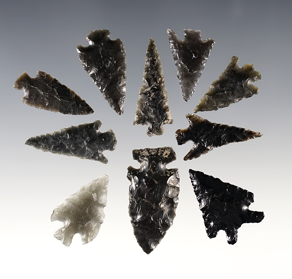 Set of 10 nice Oregon points. The largest is 1 7/16".