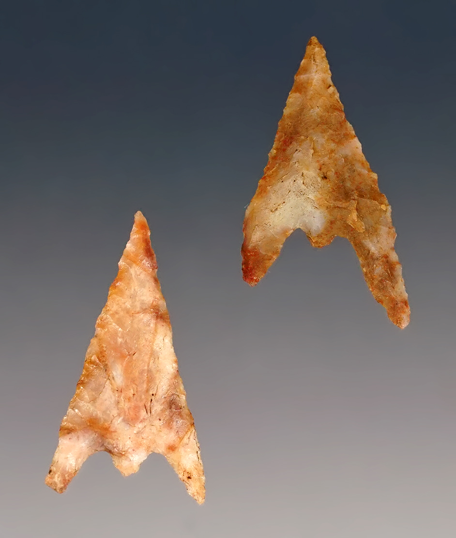 Pair of fine Gunther Points found in southern Oregon. Both are colorful and well made. 
