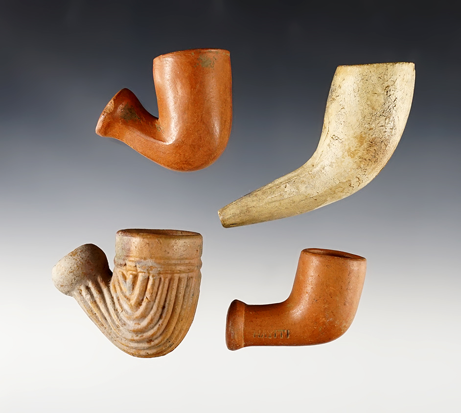 Set of 4 historic Clay Trade Pipes in excellent condition. The largest is 3 3/16".