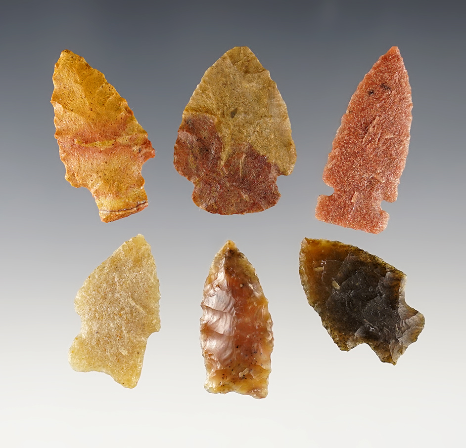 Set of 6 assorted and colorful Colorado Points. The largest is 1 1/2".