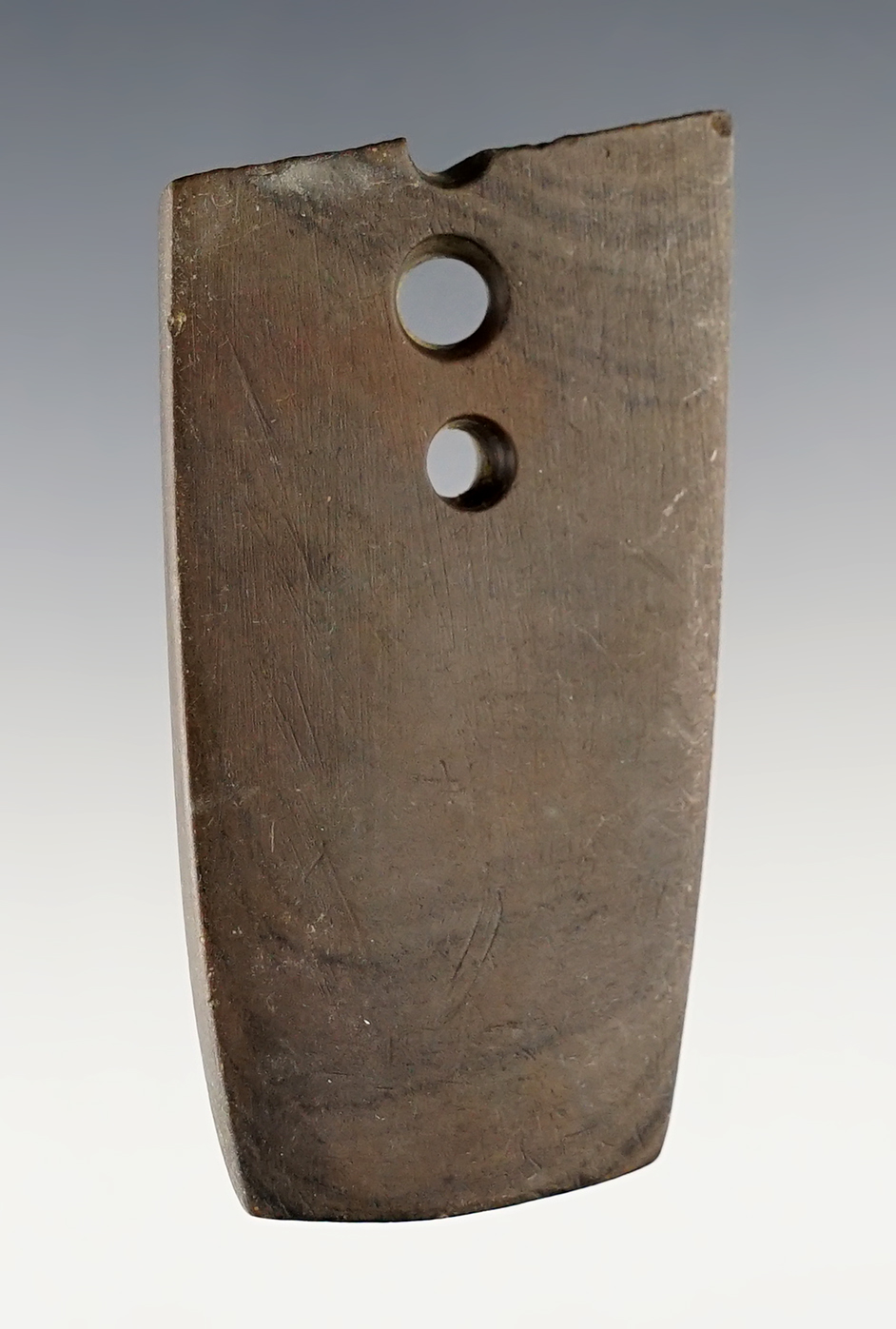 2 5/8" Gorget with an ancient salvage hole - Coshocton Co., Ohio. 