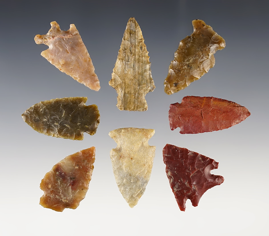 Set of 8 nicely made Colorado Points. The largest is 1 5/8".