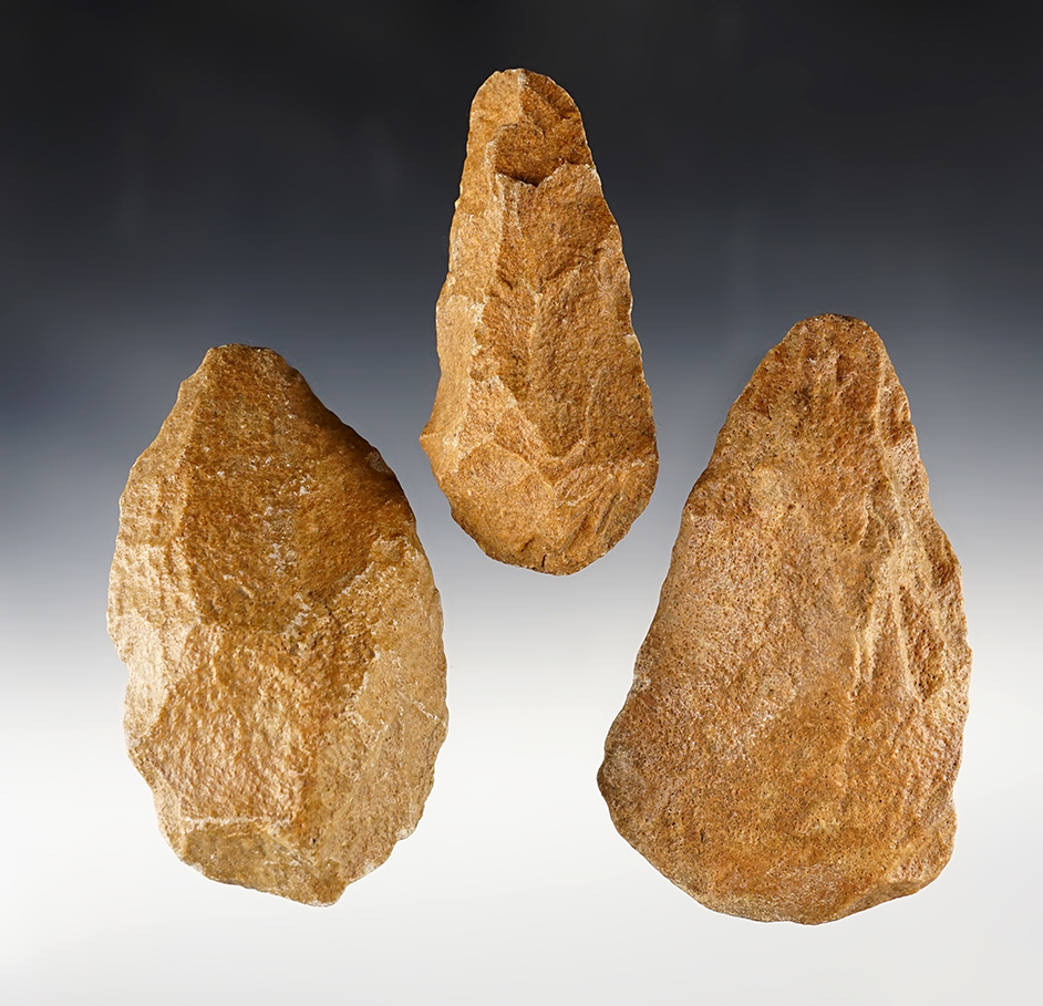 Set of 3 Acheulean hand axes from North Africa that is over 200,000 years old. Largest is 4 1/2 ".