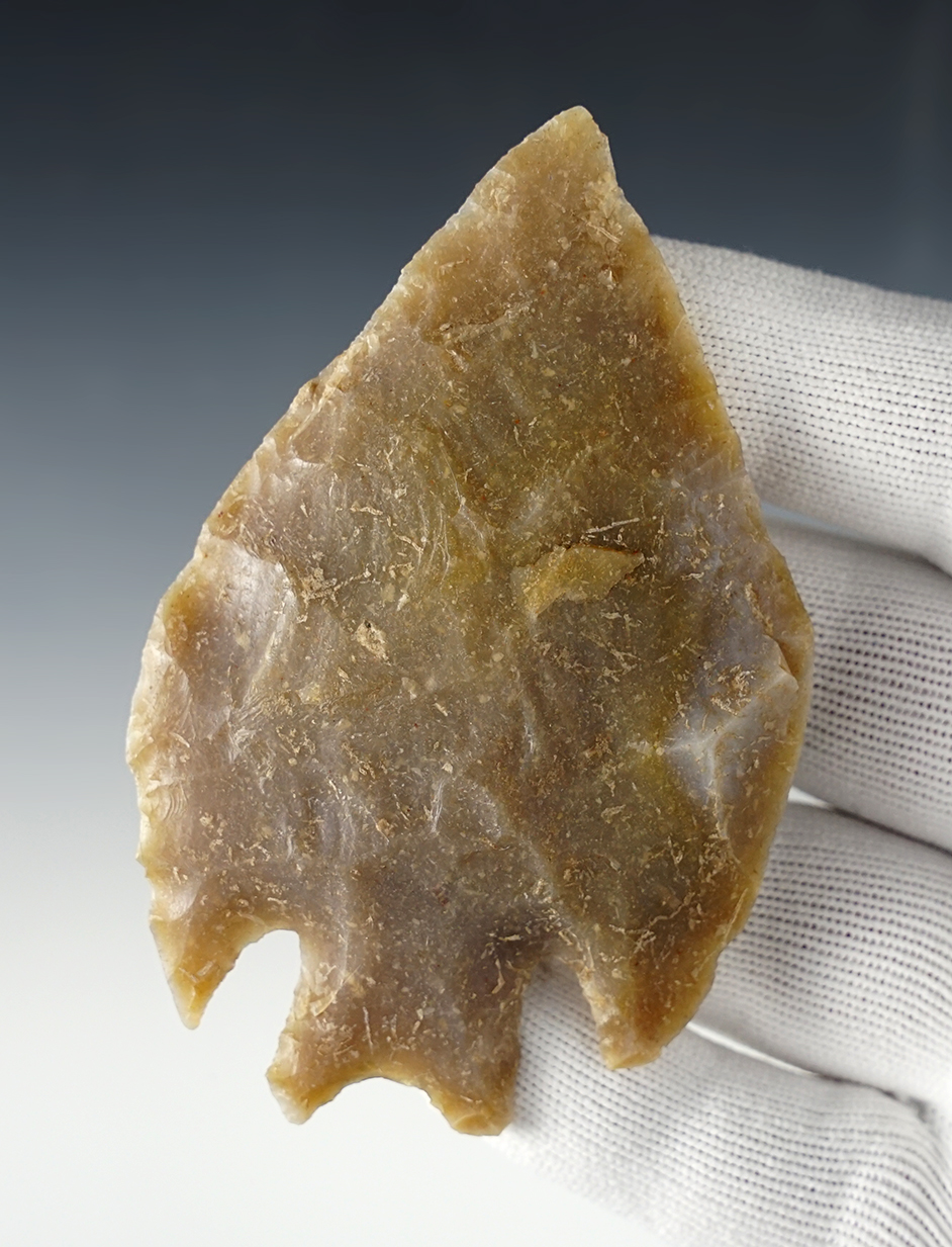 3 3/4" Pedernales made from semi-translucent Edwards Flint. Bandera Co., Texas. Bill Arnold COA.