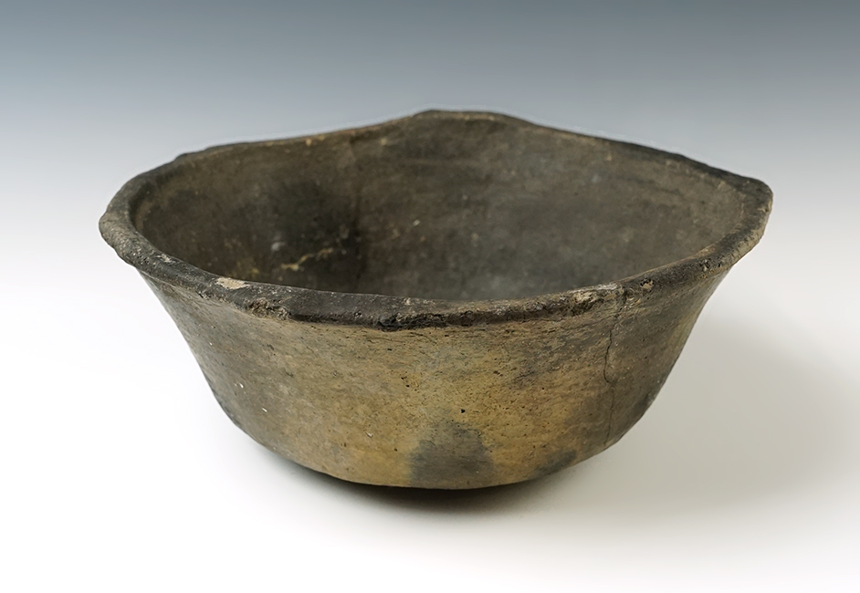 8 3/8" x 3 3/8" scalloped rim bowl recovered in Mississippi Co Arkansas. 2 large pieces reattached.