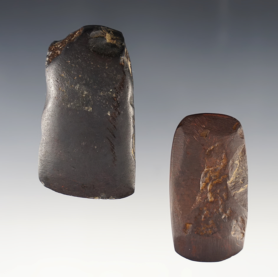 Pair of Hematite Celts found in Lawrence Co., Illinois. The largest is 2 1/2".