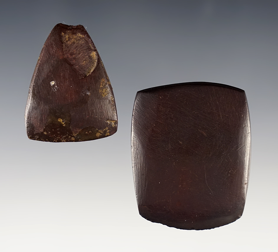 Pair of nice Hematite Celts. Both were recovered in Scioto Co., Ohio. The smaller is Ex. Wehrle. 