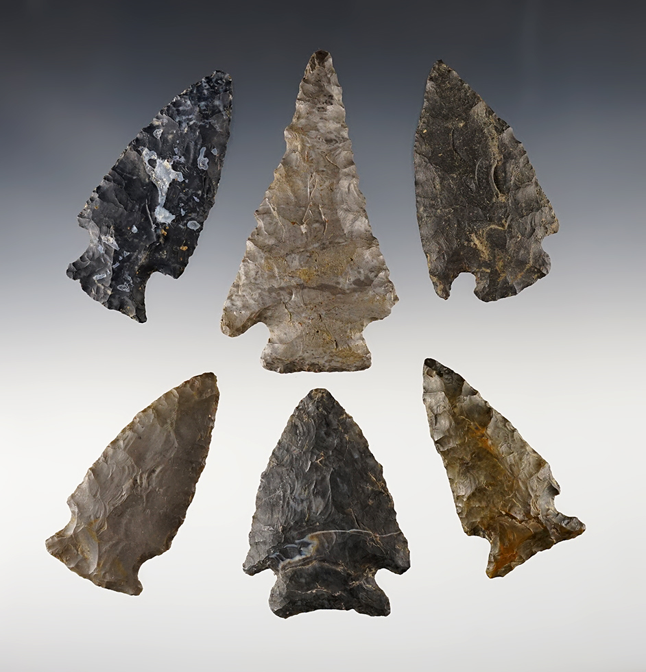 Set of 6 Ohio Points in nice condition.  Great variety of types. The largest is 3 1/8".