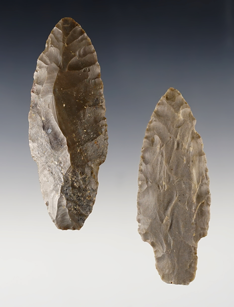 Pair of nice Indiana Adena Points made from Hornstone. The largest is 3 3/8".