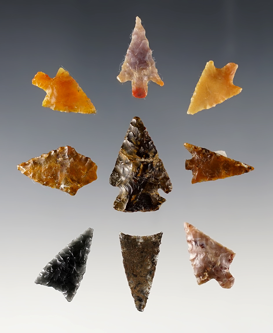 Set of 9 colorful Points found near the Columbia River in the Washington/Oregon area.