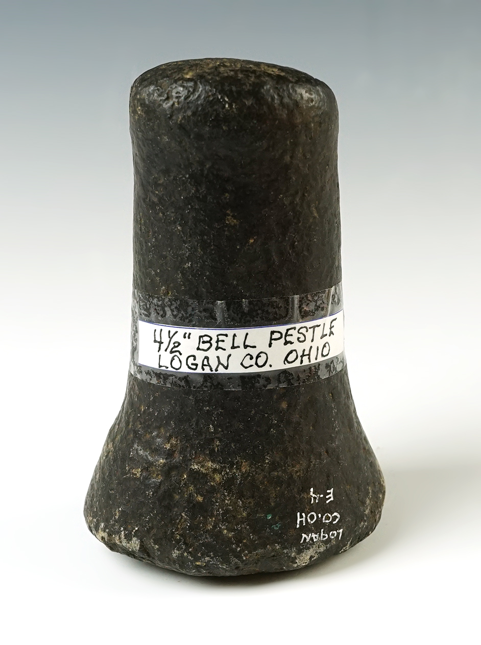 4 1/2" Knobbed Bell Pestle found in Logan Co., Ohio. Made from nicely polished black Hardstone.