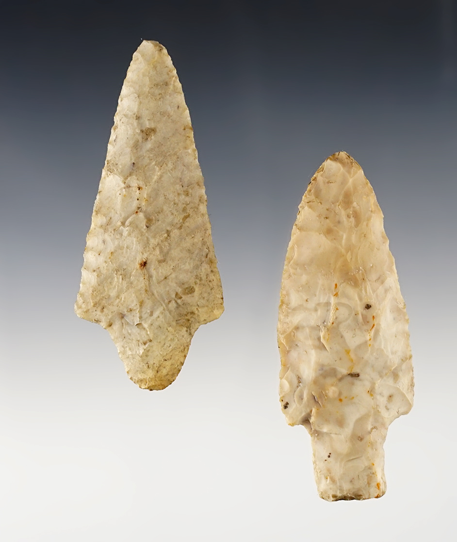 Pair of well made Adena points found in the Indiana area. The largest is 3 1/8".