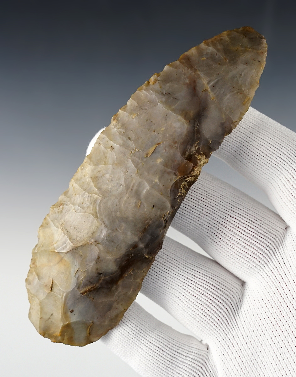 5 1/16" Ohio Paleo Uniface Knife made from Flint Ridge Flint. A large and nicely made example.
